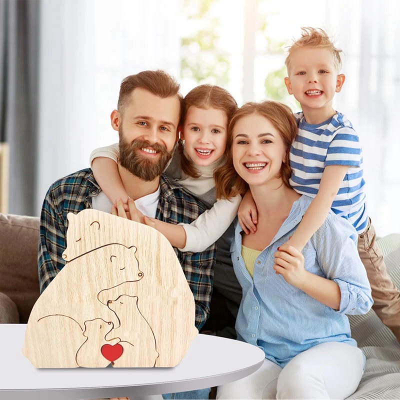 Personalized Bear Family Names Puzzle, Custom Wooden Bear Sculpture Decorative Gifts For Mom And Dad, Family Puzzle Easy To Use