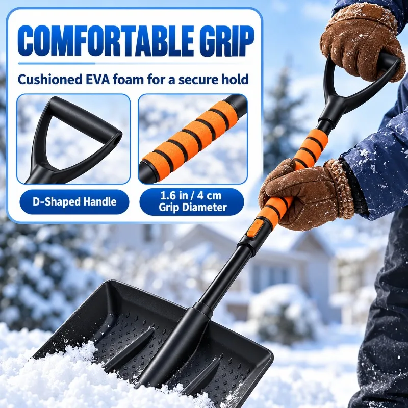 42 Inch Snow Shovel with D Grip Foldable Snow Sand Mud Removal Tool Detachable 3 Piece Construction Shovel for Garden Camping