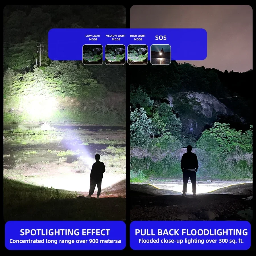 100W High Power Led Flashlight Super Bright Long Range Torch Rechargeable Powerful Outdoor Tactical Hand Lamp Camping Lantern