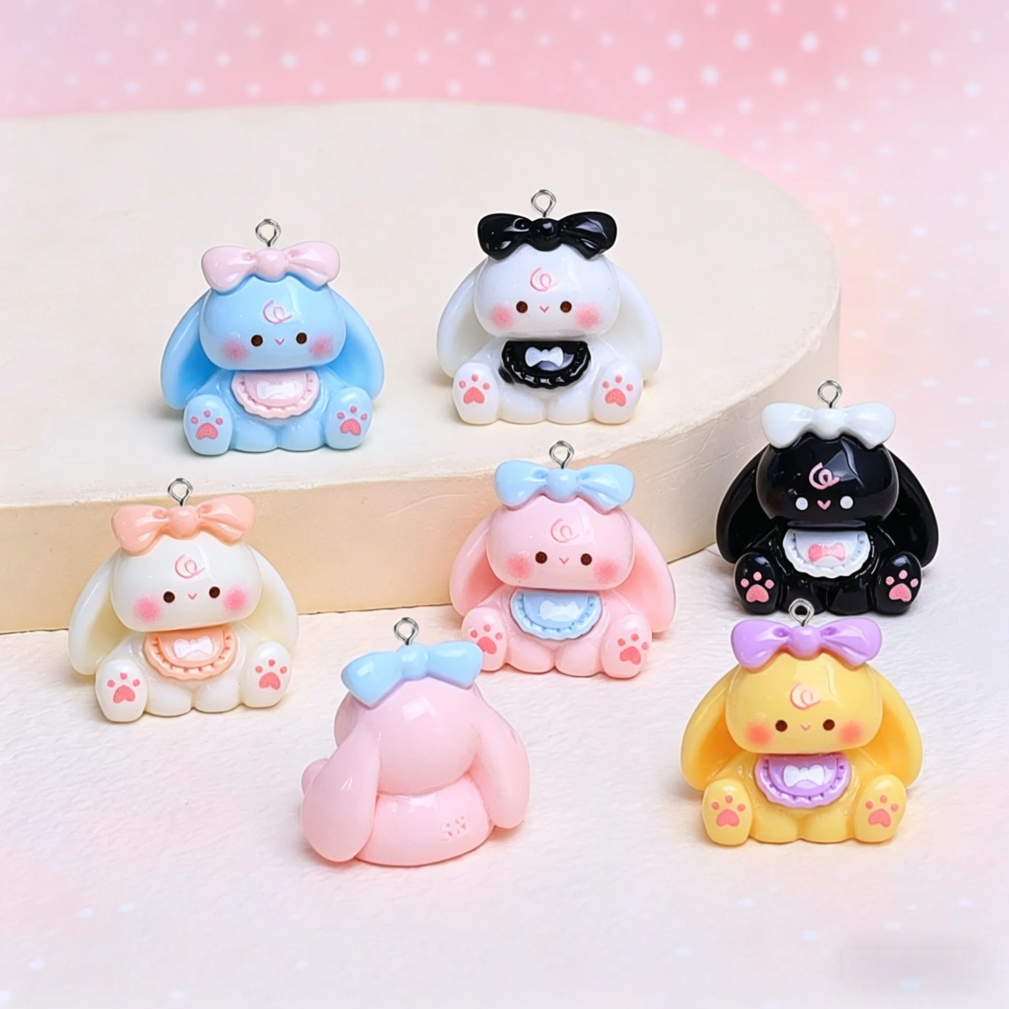 10Pcs Kawaii Bunny Resin Pendants 3D Cartoon Animal Charms for DIY Jewelry Making Handmade Supplies