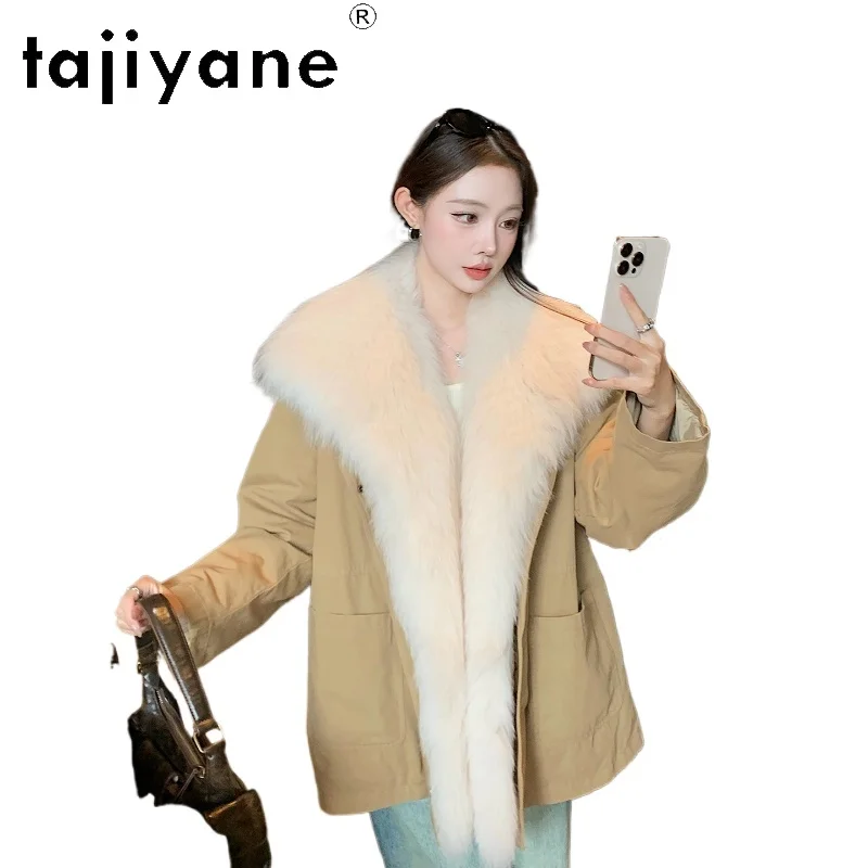 TAJIYANE White Goose Down Coats Women Luxury Real Fox Fur Collar Parka Coat Stylish Winter Outerwears 2025 Woman Clothes 경량패딩