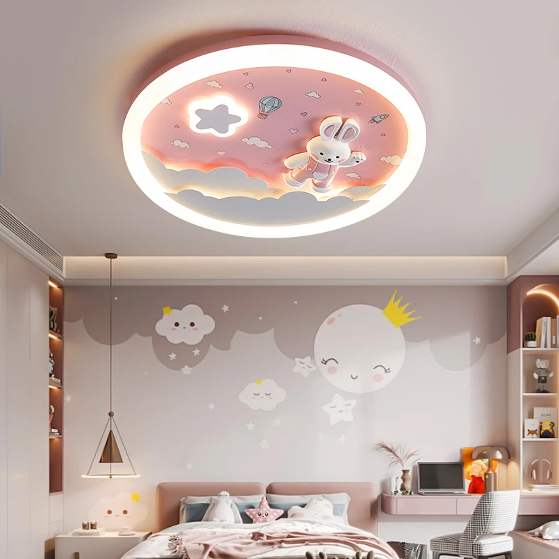 2024 New Children\'s Room Light Boy Girl Bedroom Light Cartoon Astronaut Astronaut Rabbit Eye Protection Ceiling Light