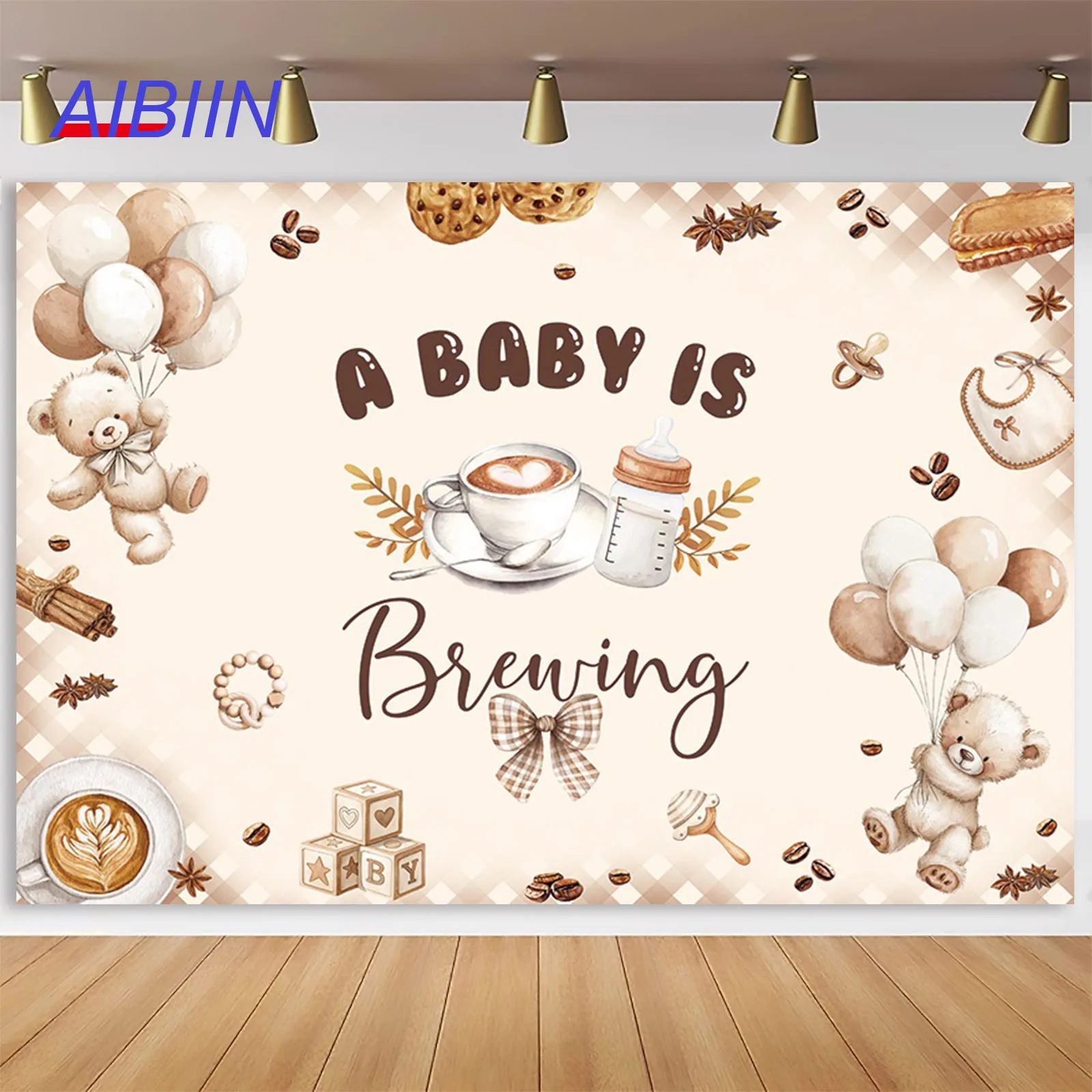 Un bebé está elaborando fotografía telón de fondo oso globo café arco galleta Baby Shower pastel Smash fiesta decoración fondo