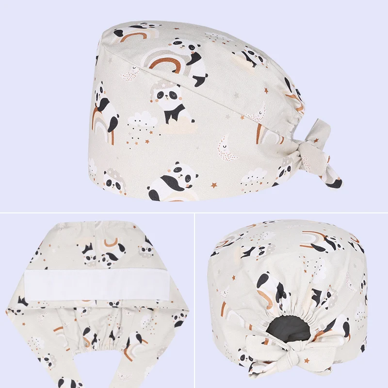 Panda Printed Surgical Hats Unisex Clinic Nursing Caps Thick Cotton Medical Scrub Hats Dentist Veterinary Chef Working Hats M988