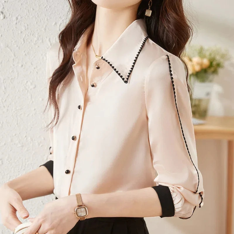 Spring Autumn New Fashion Elegance Solid Shirts Women's Clothing Peter Pan Collar Long Sleeve Simplicit Cardigan Korean Blouses