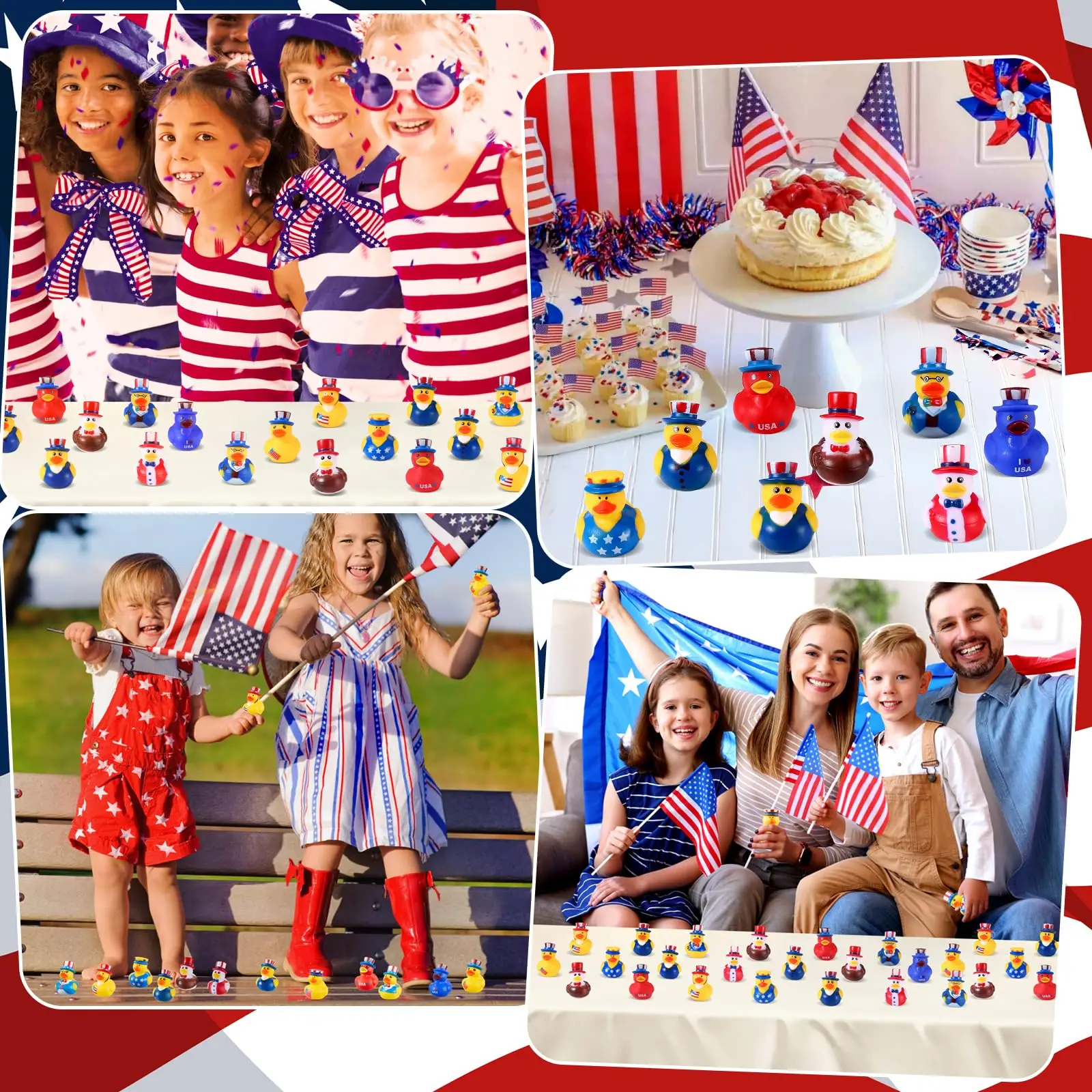 96 Pcs Patriotic Rubber Ducks - Independence Day Novelty Funny Squeeze Baby Shower Bathtub Ducks for Fourth of July Party Suppli