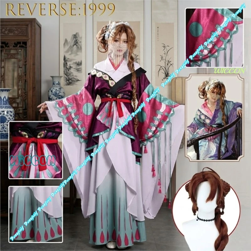 

Костюм для косплея в стиле Ханьфу 1999 года, старинный костюм аниме-персонажа для женщин, на Хэллоуин, карнавал, вечеринку, ролевую игру, с париком