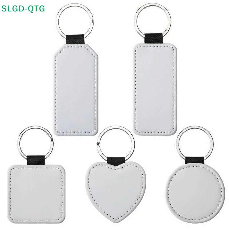 New DIY Dye Sublimation Blanks Keychain PU Leather Heat Transfer Keyring Heart Creative Double Sides Blank ID Tags Keyring