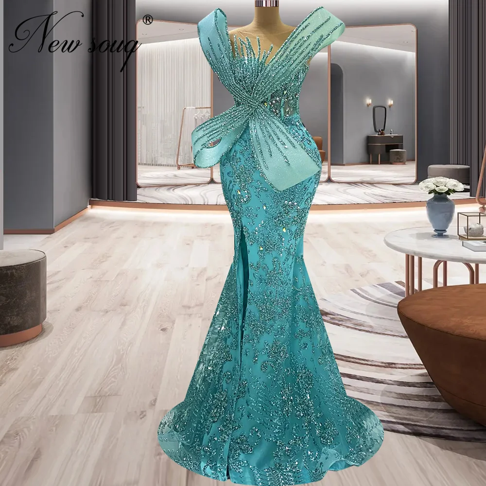 Sparkly Mermaid Sequins Prom Gowns For Women New Fashion Dubai Beading Cocktail Evening Dresses Wedding Party Gowns Vestidos