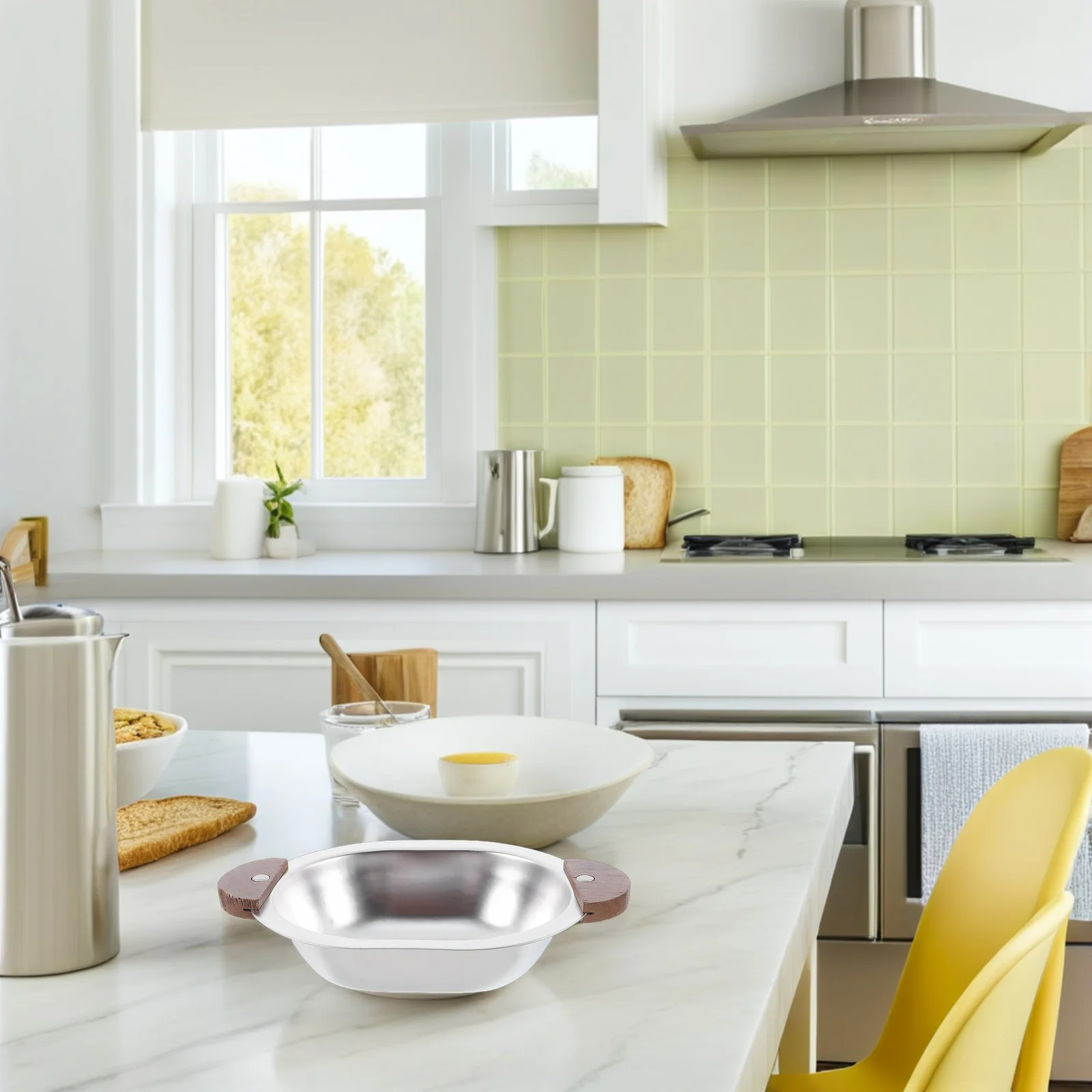 

Korean Stainless Steel Bowl Dual Handle Oval Salad Fruit Dessert Serving Dish Mixing Bowl For Home Gathering Festive