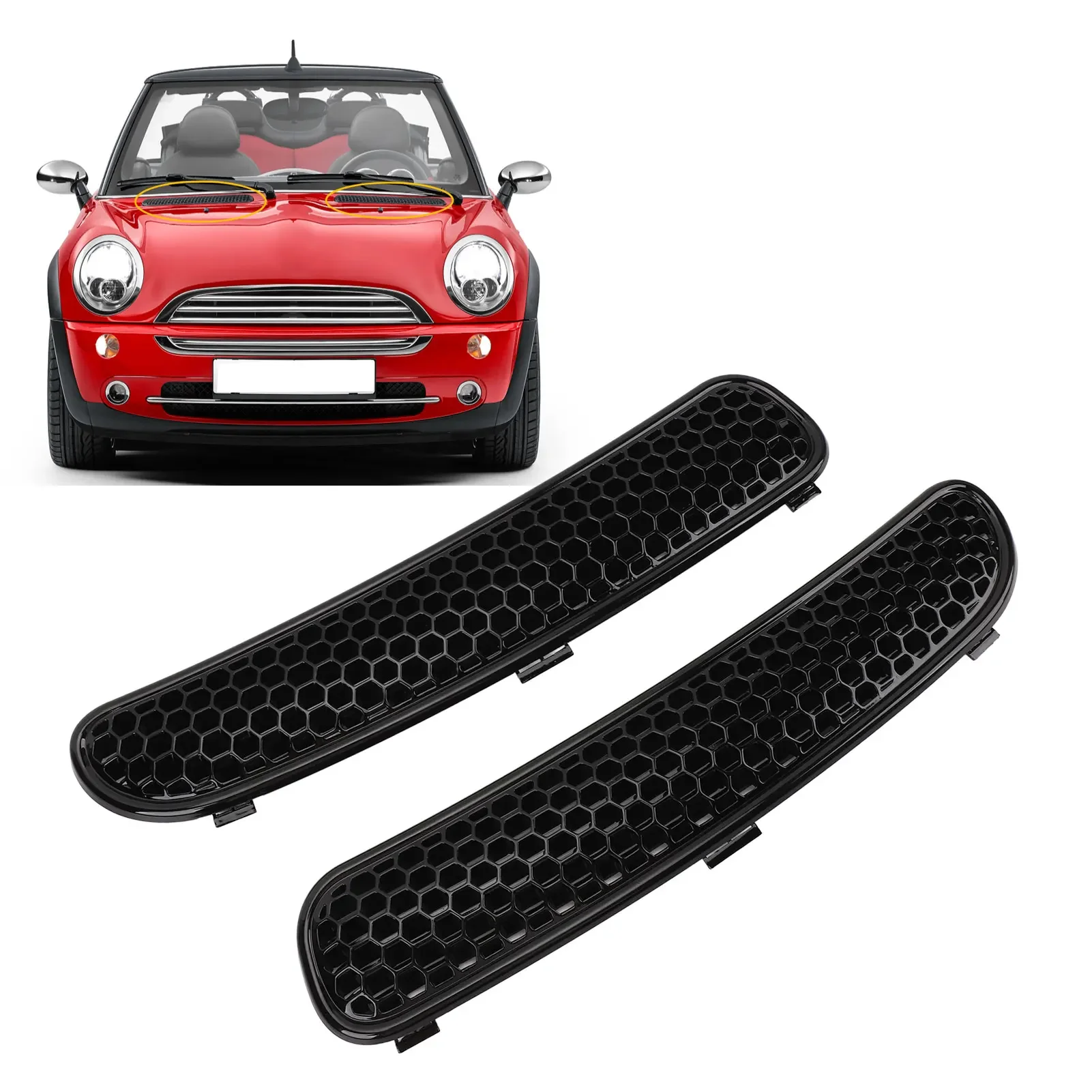 Glossy Black Front Hood Vent Air Grille Trim, Car Hood Vent Grille Cover, 51137122506 51137122505 For Mini R50 R53 Cabrio R52