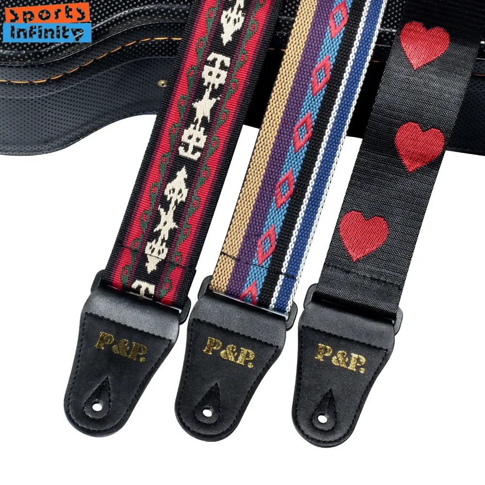 Fashion Love Printed Acoustic Guitar Strap PU Leather Ethnic Style Folk Electric Guitar Strap Bass Strap Guitar  Accessories