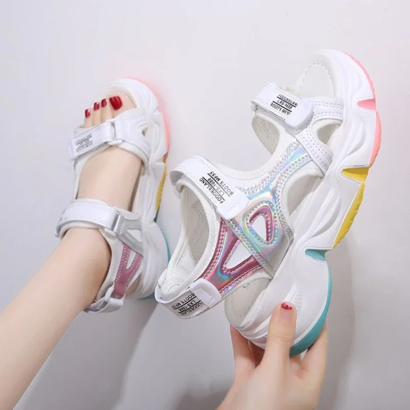 Platform Women Sandals Rainbow Sole Girls Beach Shoes 2022 New Summer Gladiator Sandles for Woman Wedge Sandalias Casual Shoes