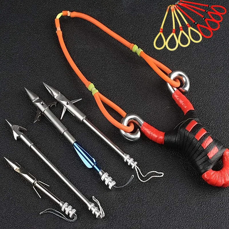 3/5pcs elastic rubber band darts slingshot rope field fishing supplies, hunting fish slingshots, fish darts accessories.