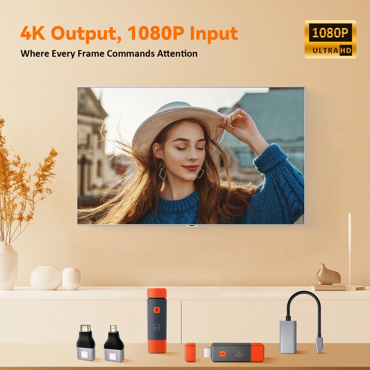 جهاز إرسال واستقبال لاسلكي، مدخل فك تشفير 4K، مخرج 1080P@60 هرتز، توصيل وتشغيل الكمون المنخفض للغاية للألعاب، المسرح المنزلي