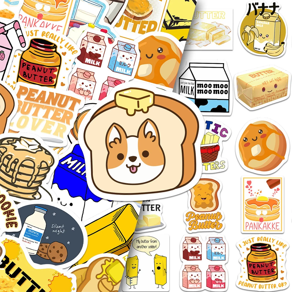 

10/30/50pcs Kawaii Snack Drink Food Stickers Cute Milk Cookie Cartoon Decals DIY Water Bottle Phone Luggage Sticker for Kids Toy