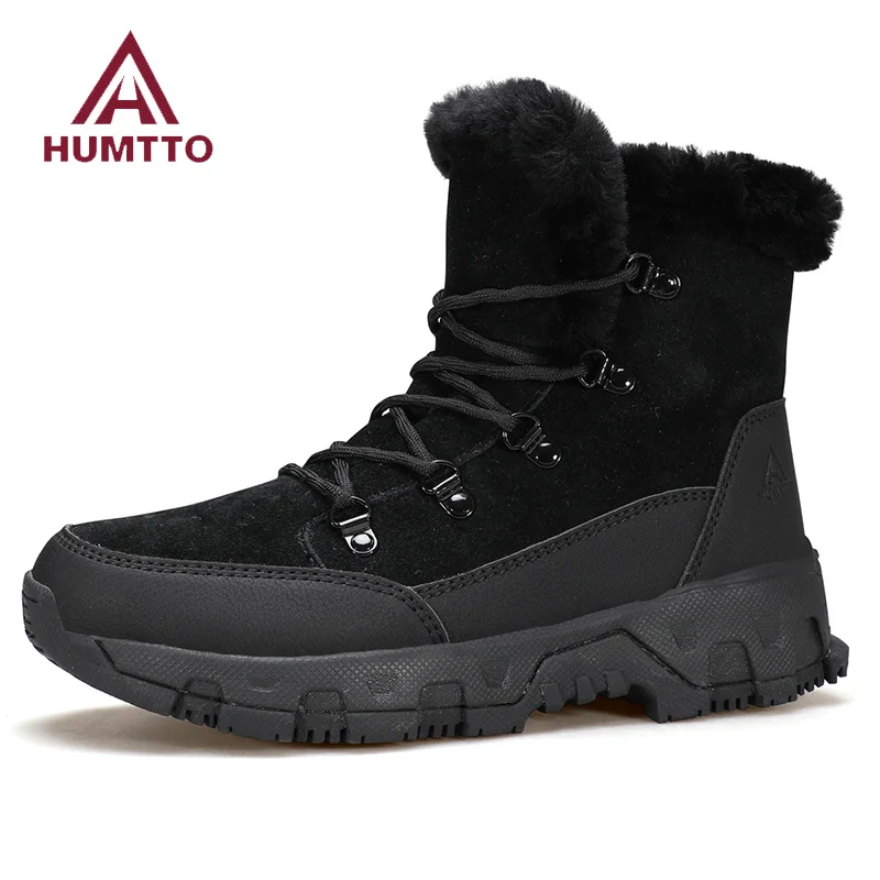 

HUMTTO Ankle Boots Winter Snow Boots Woman Leather Black Brown Platform Women Luxury Designer Shoes Outdoor Warm Womens Sneaker