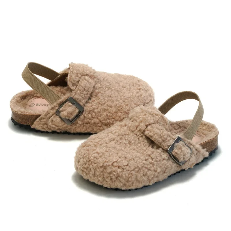 Zoccoli elastici in pile per bambini pantofola in peluche per neonati e bambine, scarpe invernali calde con suola morbida, calzature antiscivolo