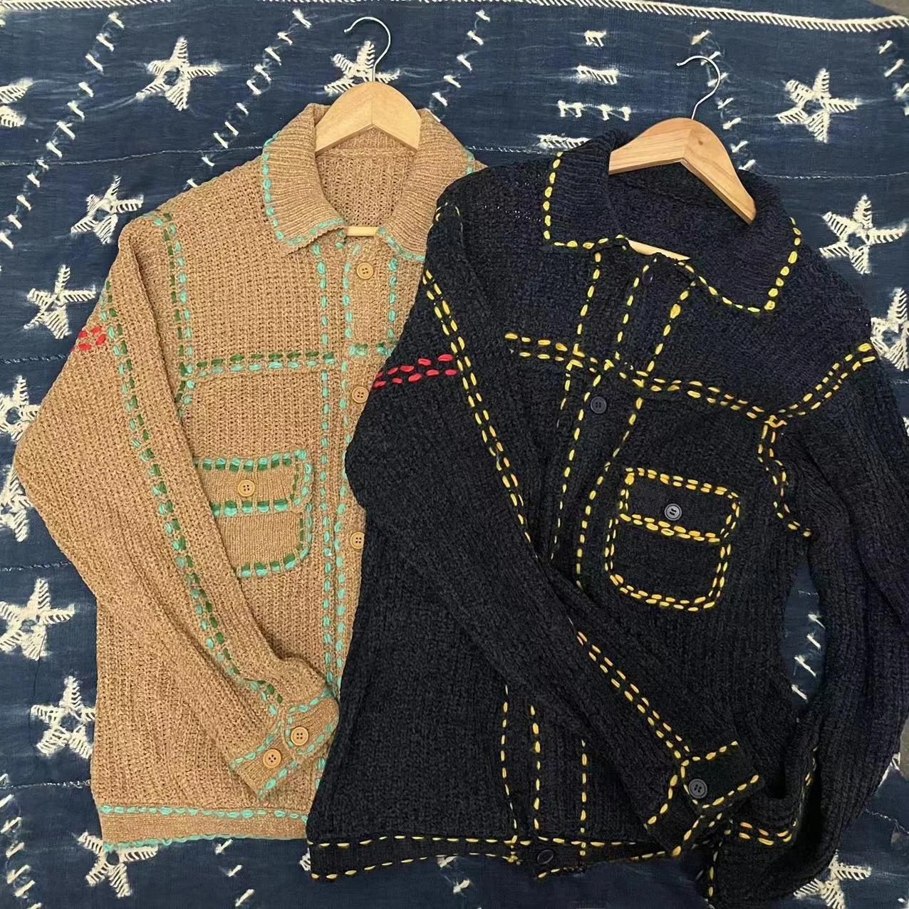 

Phingerin 0, цветная строчка, повседневный вязаный открытый кардиган, свитер с воротником на пуговицах, осенний трикотаж для отдыха, большой размер, смесь шерсти