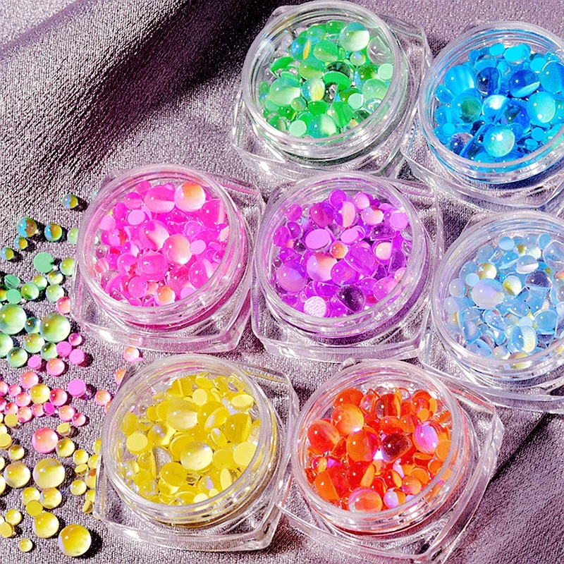 2 Jars Mixed Size Flat Back Nail Art Rhinestones Mermaid Ball Accessories For Nails Decoration Supplies Manicure Decor Material