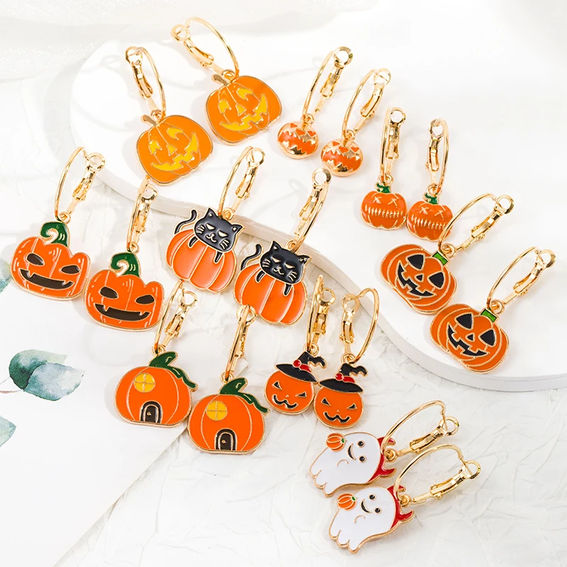 Trendy Halloween Theme Enamel Dangle Earrings Cute Pumpkin Ghost Drop Earring For Girls Women Funny Party Jewelry Gift