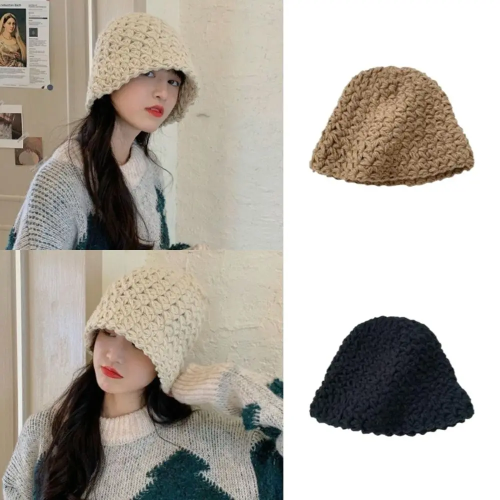 Fashion Hand Hook Knitted Hat Wool Breathable Basin Hat Gauze Towel Handmade Turban Head