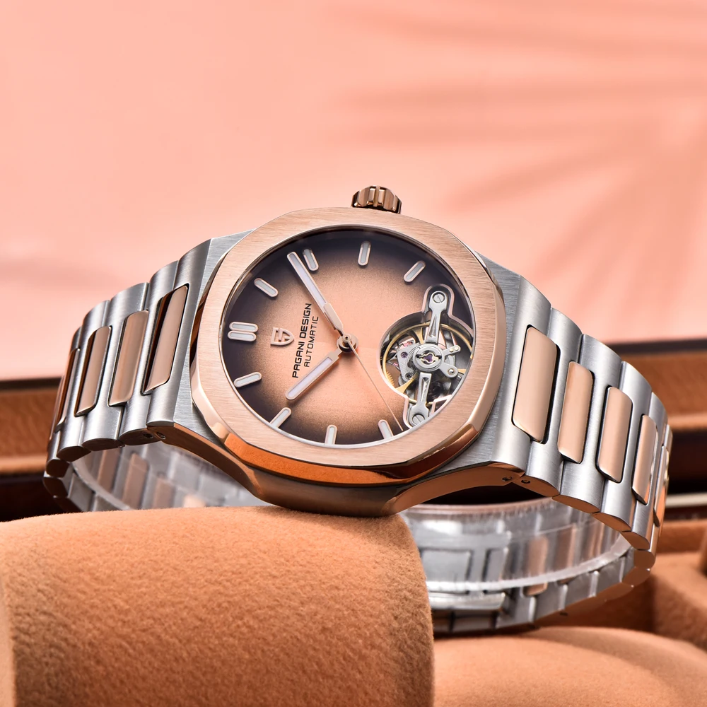 

2025 New PAGANI DESIGN Tourbillon Mens Mechanical Watches Rose Gold Luxury Automatic Watch For Man AR Sapphire Mirror Luminous