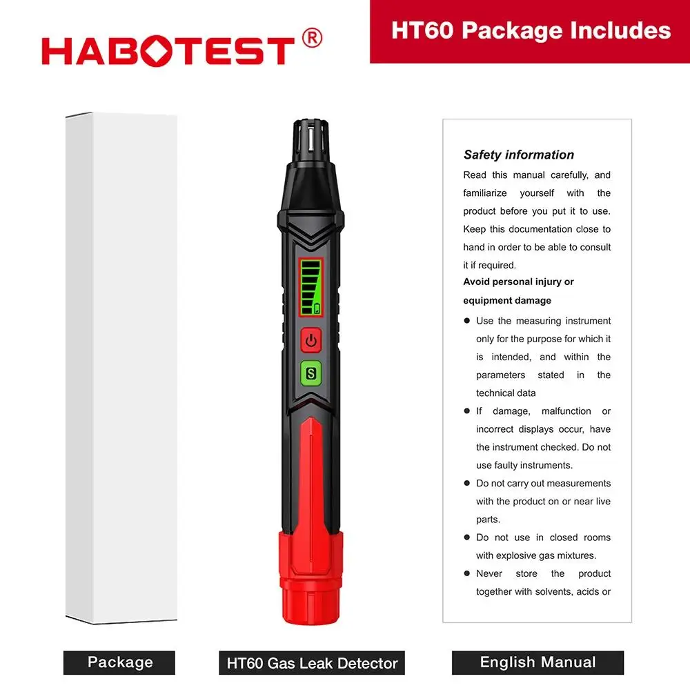 HABOTEST HT59 HT60 HT61 Gaslekdetector Brandbaar gasdetector Geluids- en schermalarm Mini-gasdetector voor natuurlijk methaan
