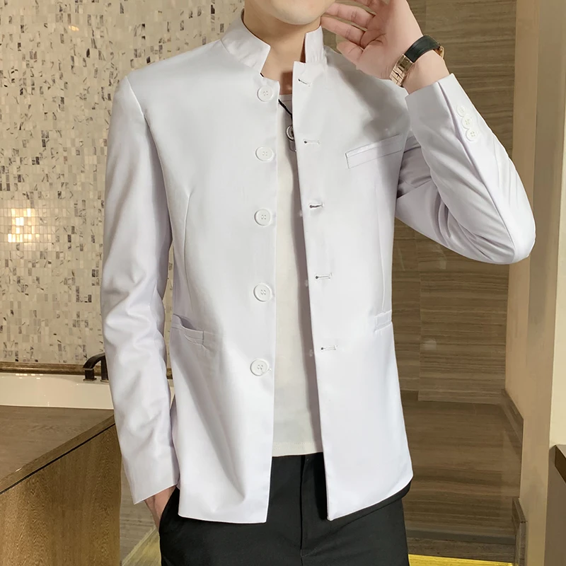 Blazer Men's Zhongshan Suit, Fashionable Business Wedding, Slimming Gentleman, Casual High Upright Suit, Stand-up Collar Blazer