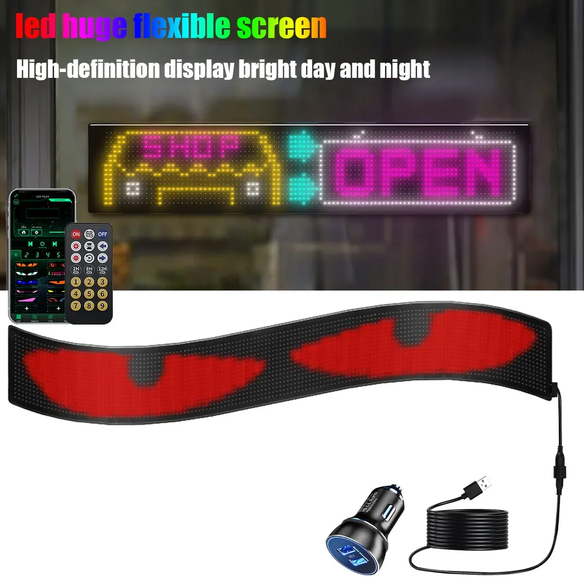 RGB-LED-Auto-Matrix-Pixel-Panel, 104 x 990 mm, LKW-Augen-Schild, Animation, DIY, programmierbare App-Steuerung, flexibles Scroll-Display-Licht