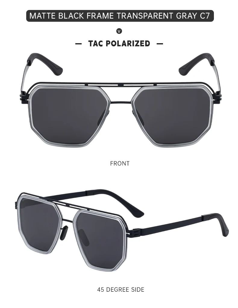 Übergroße quadratische Steampunk-Polarisierte Sonnenbrille für Herren – Luxusmarke 2026 mit Doppelsteg und Polygon-Design – Punk-Sonnenbrille für Männer – Detail 25