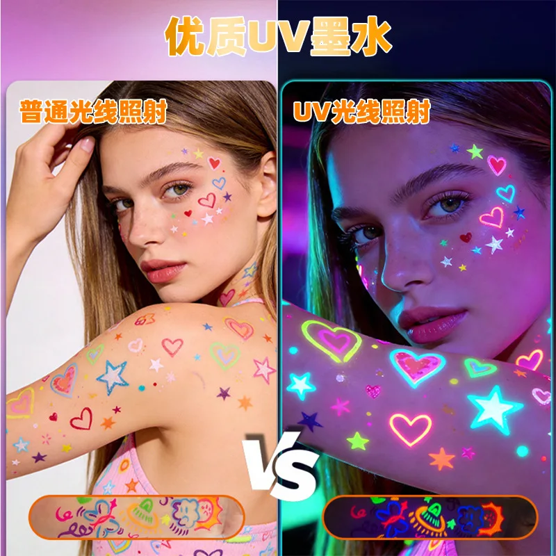 UV Face Paint Pen Temporary Tattoo Marker Washable Fluorescent Body Painting Pen Double Color Party Festival Makeup Art Tool