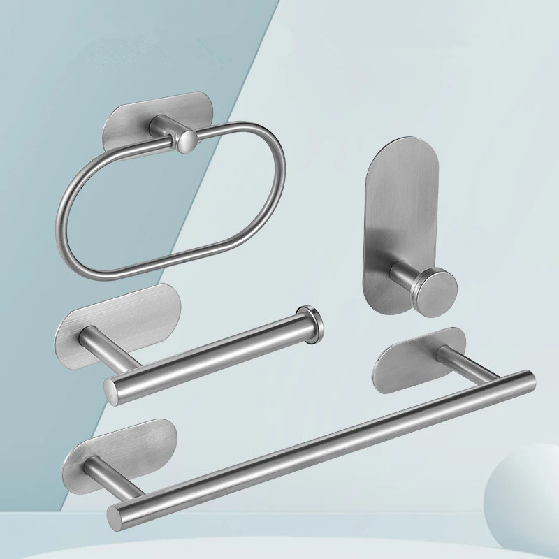 Set Perlengkapan Kamar Mandi 4 Buah, Rak Handuk, Set Batang Handuk Bahan Stainless Steel 304