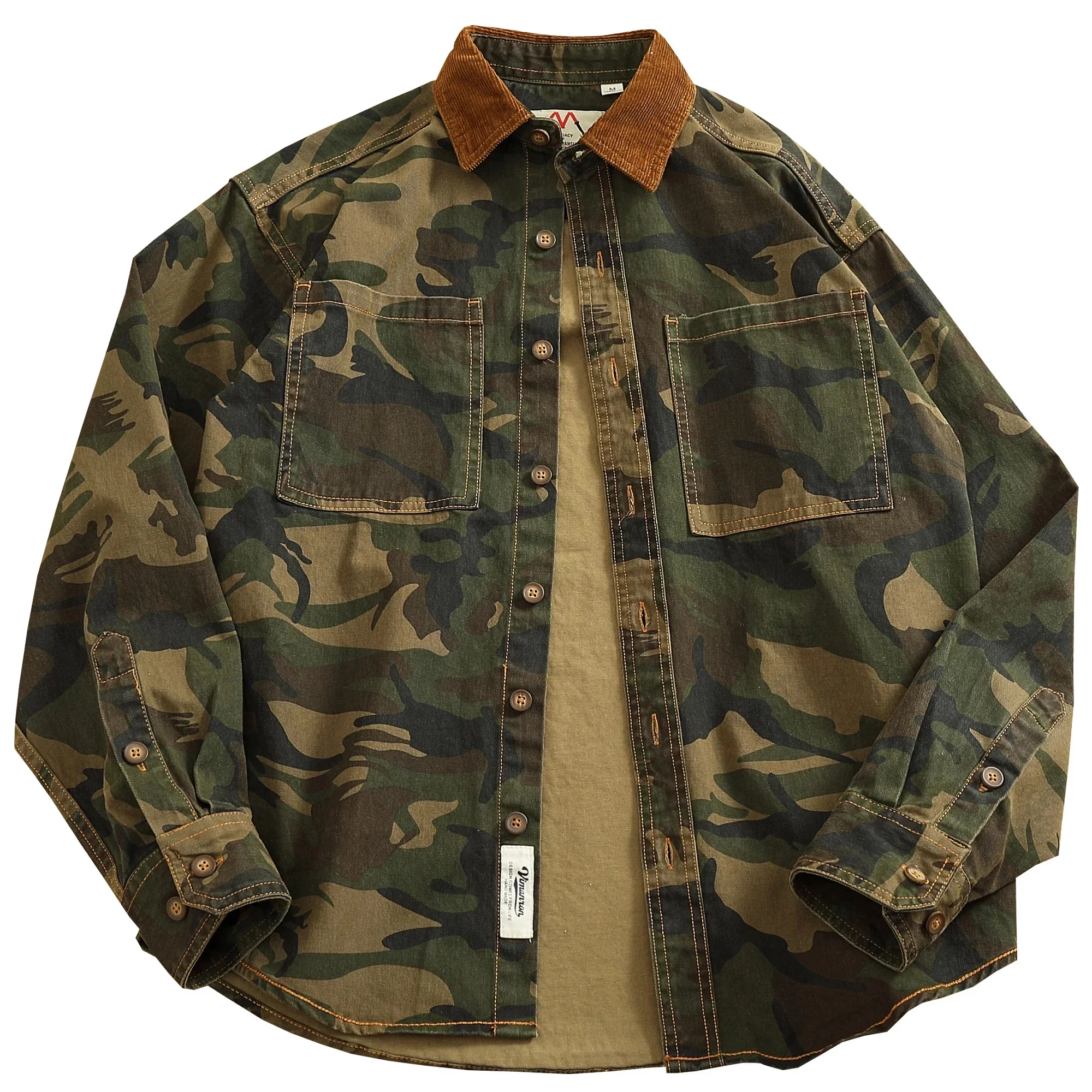 

Do all old cotton wash camo work shirt men's corduroy patchwork lapel coat