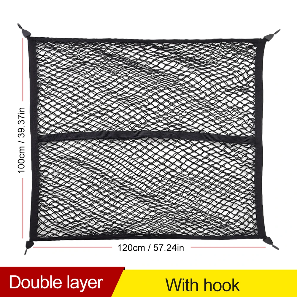 Car Rear Trunk Net Mesh Elastic Nylon Back Cargo Storage Organizer Double Layer Net For Ford F150 SVT Raptor/Tundra/POER