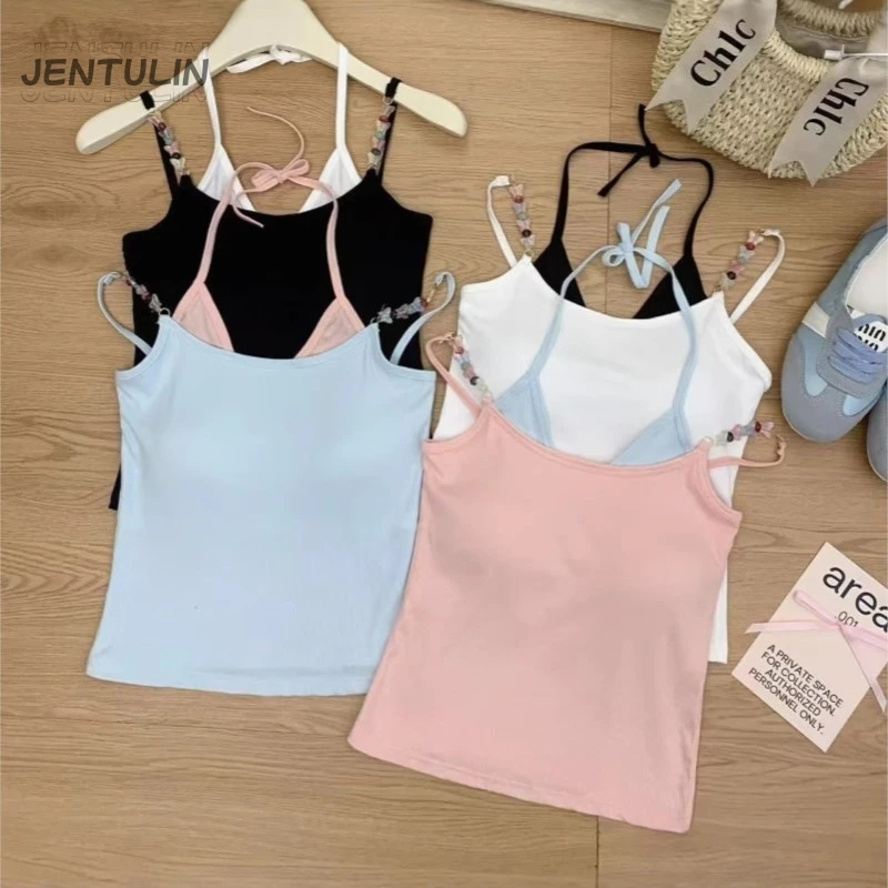 American Dopamine Style Pure Sexy Sling Vest Women's Summer Slim Fit Hot Girl Short Sleeveless Strap Tops Fashion Female Clothes