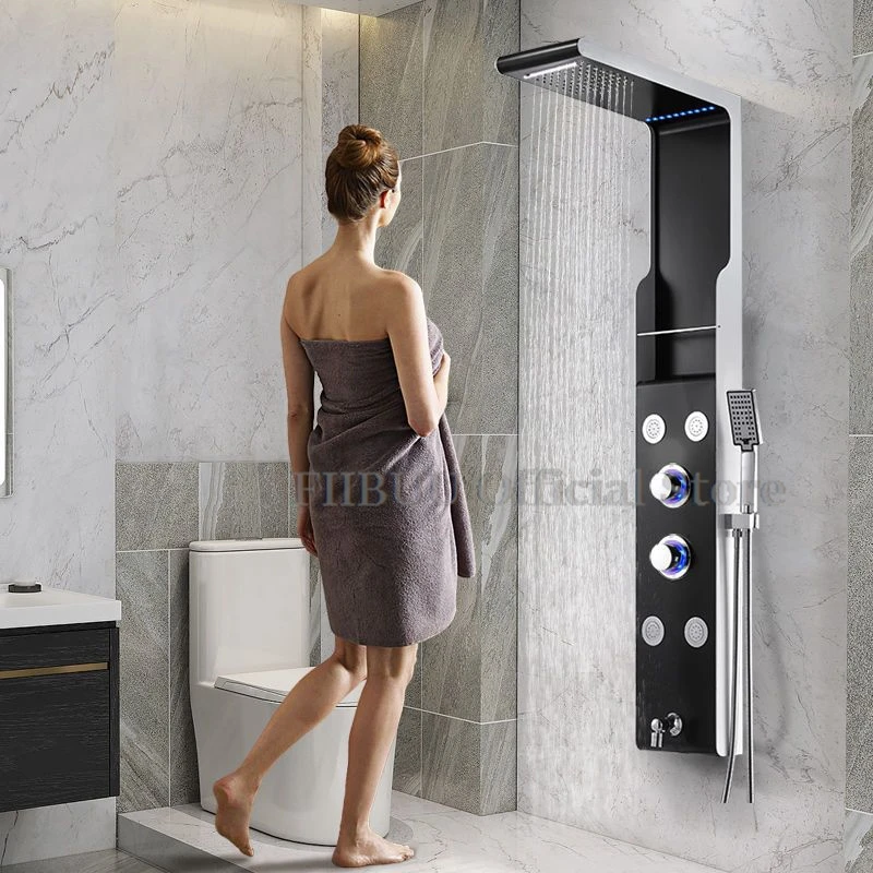 Smart Shower Set For Bathroom With Shower Head  LED Atmosphere Light  Wall Mounted  Thermostatic Shower Used For Shower Room