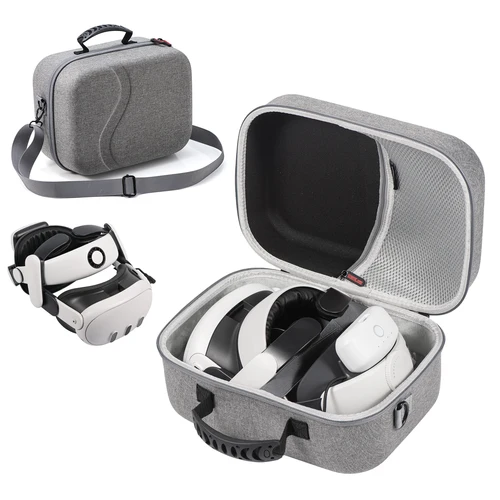 DEVASO Estuche de transporte grande Universal para Meta Quest 3 VR correa para la cabeza/auriculares/controladores bolsa de almacenamiento para correa para la cabeza VR de todas las tallas