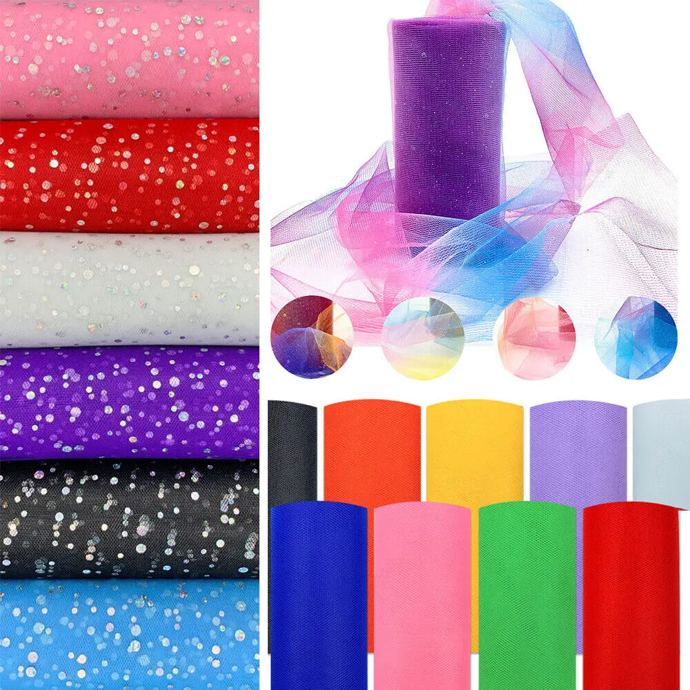 6in x 10 Yards 44 Colors Rainbow Glitter Solid Tulle Rolls Netting Tulles Fabric Sewing for Table Skirt Weeding Party Decaration