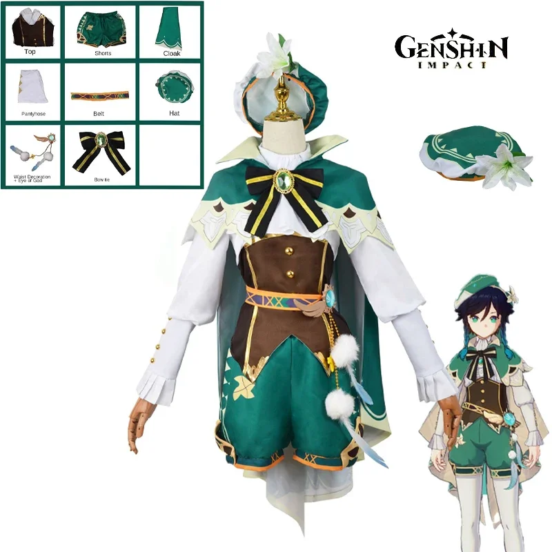 Costume Cosplay Genshin Impact, accessoires de jeu Anime, perruque Everak, accessoires trempés, fête d'Halloween, uniforme MasTim ade, robe Wendi, 20 pièces