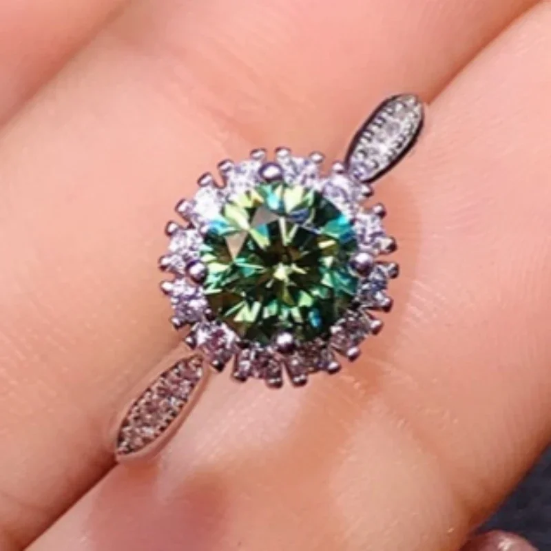 S925 sterling silver green Mosan diamond black card waist size electroplated platinum trend WOMEN'S ring adjustable jewelry