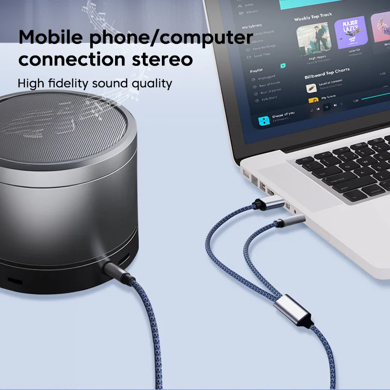 Olaf 2 w 1 Aux Audio Kabel USB C/Lightning do 3,5 mm jack Aux do telefonów Głośnik samochodowy Kabel USB-C z męskiego na męski