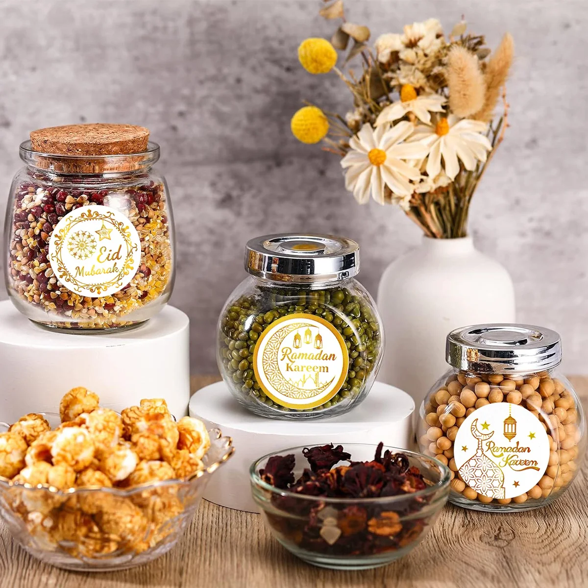 500 قطعة ملصقات عيد مبارك ملصقات ذهبية بيضاء للمنزل 2026 رمضان كريم إسلامي حفلة عيد الأضحى هدايا رمضان مبارك #5