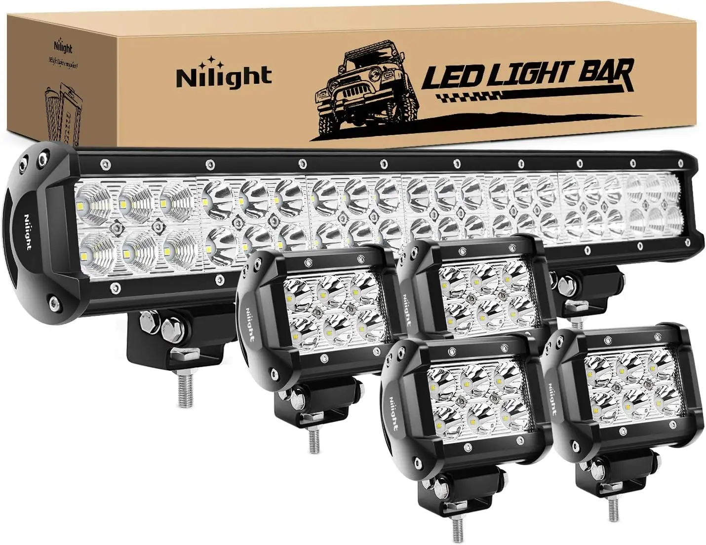 

20-Inch 126W Combo LED Light Bar with 4x18W Spot Pods for Off-Road Vehicles, 2-Year Warranty