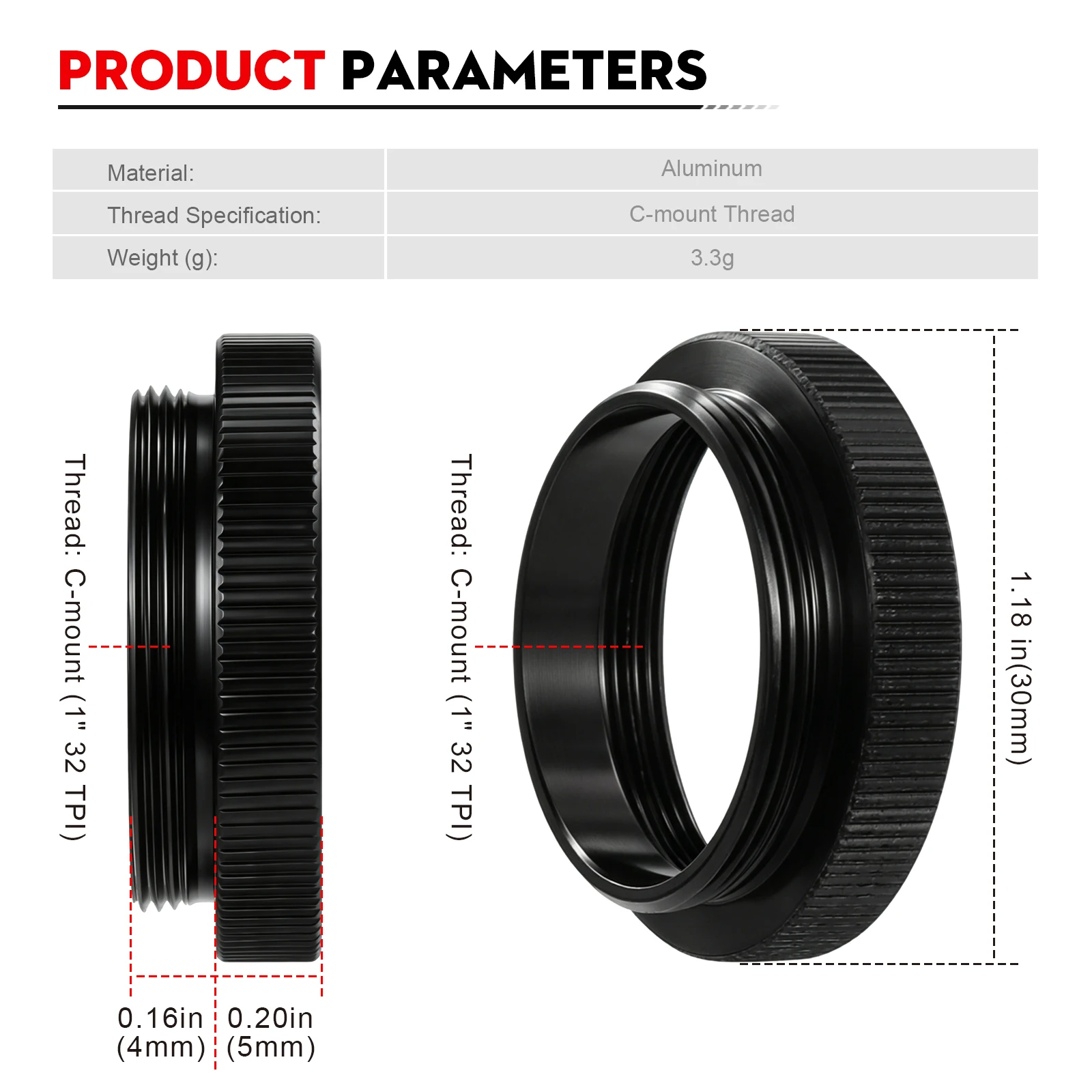 Datyson Precision 5mm Metal Extension Ring C/CS-Mount Adapter for Industrial Camera & Microscope #B5P9857