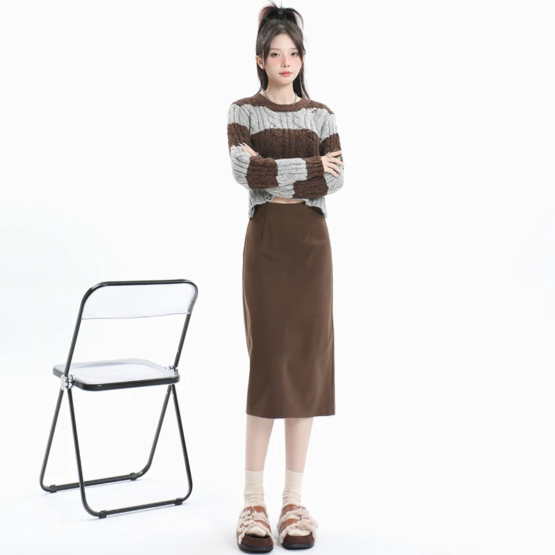 

New autumn and winter women's high-waisted suit skirt, mid-length Korean style versatile slit skirt, bodycon skirt