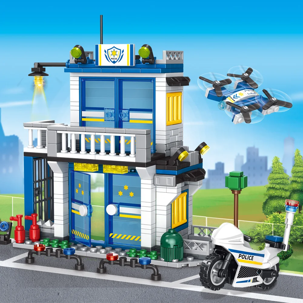 Multiple City Police Station Building Sets City Police Sets Toy Building Bricks Kit with Police Car Helicopter Gift For Boy Girl