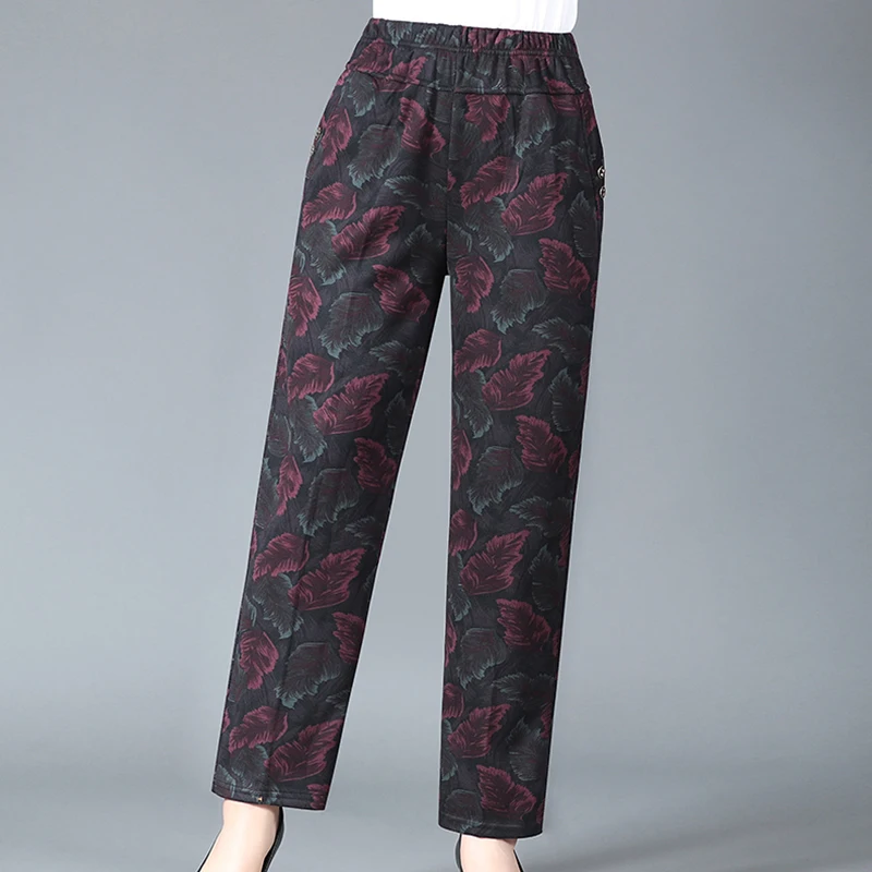 

Chinese Style Retro Floral Pattern Straight Pants Loose Slim Versatile Wide Leg Pant 2024 Autumn Winter New Casual Elastic Waist