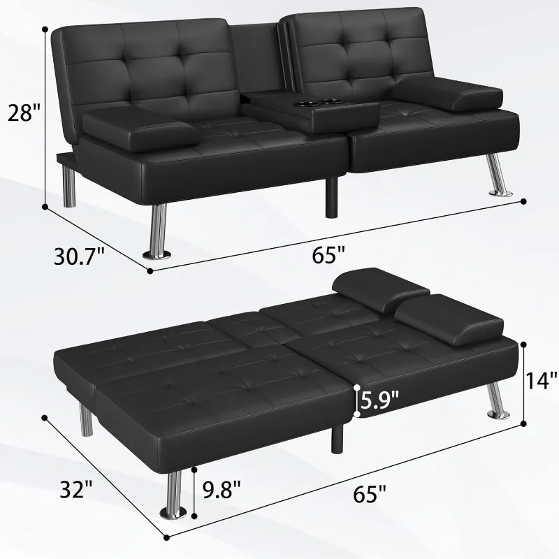 Flamaker Futon Sofa Bed Modern Folding Futon Set Convertible Recliner Lounge for Living Room with 2CupHolders,Removable Armrests image 3