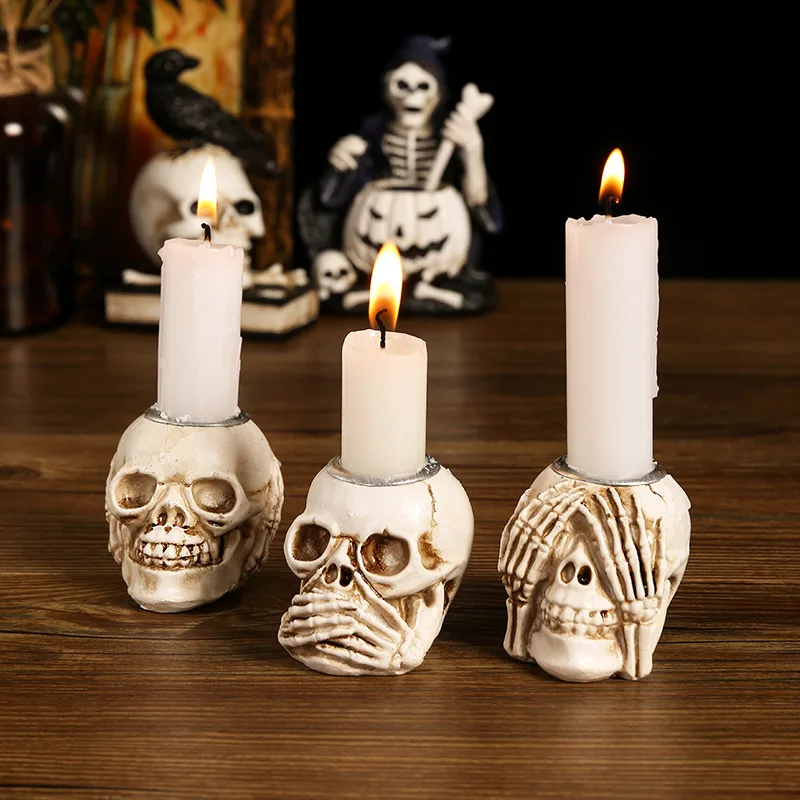 Halloween Skull Candle Holder, Spooky Gothic Decor for Party, Escape Room Prop, Horror Movie Prop Skull Bone Candlestick